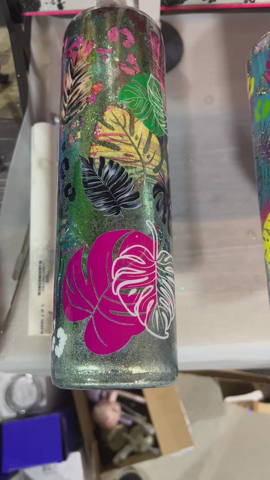 RTS. 35oz duo hydro neon monstera with opal peekaboo base